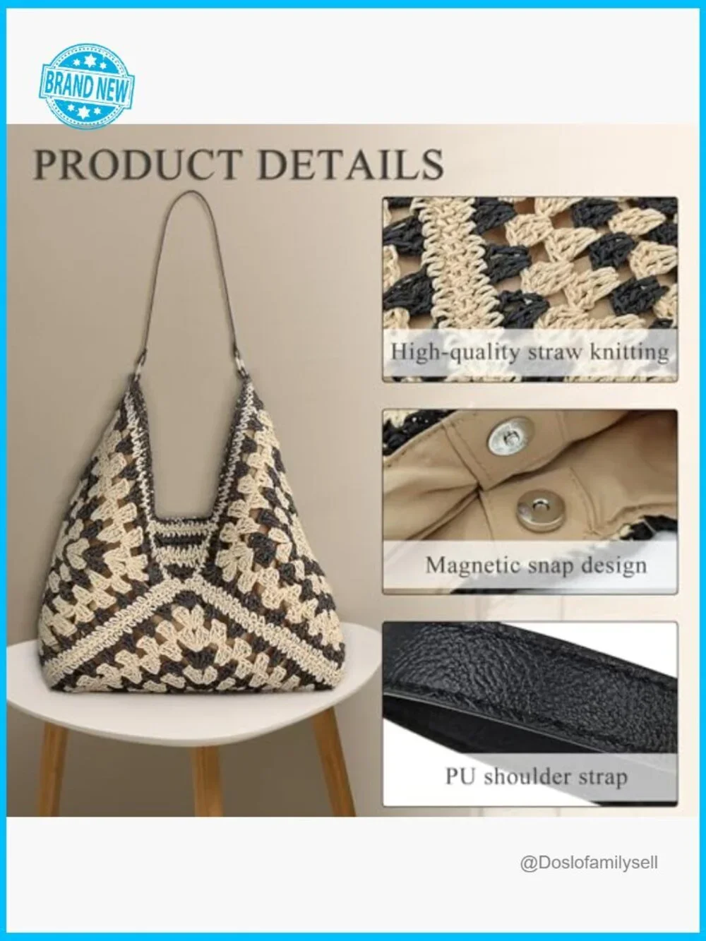 Straw Hobo Bag Large Capacity Woven Beach Tote Summer Vintage Crochet Shoulder
